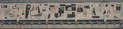 Panou de mozaic (detaliu) pe fațada Institutului de Matematică „Simion Stoilow”, Academia Română