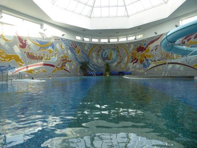 Mosaic in the swimmingpool, ceramic panels, tapestry hotel Belarus
