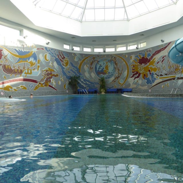 Mosaic in the swimmingpool, ceramic panels, tapestry hotel Belarus