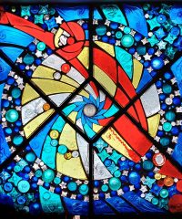 Stained glass windows by Nelly Schastnaya in the former building of the Food Industry Research Institute