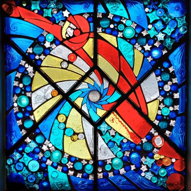 Stained glass windows by Nelly Schastnaya in the former building of the Food Industry Research Institute